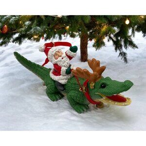 Santa Claus Riding Alligator Christmas Tree Ornament Reindeer Disguise